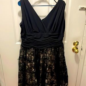 Black and gold formal dress with lace overlay